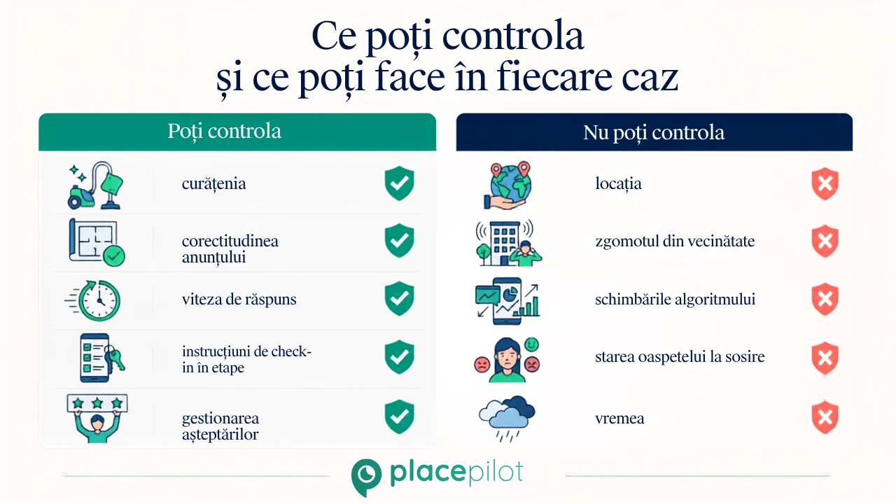 Categorii pe care gazdele le pot controla pentru a-și îmbunătăți evaluările pe Airbnb
