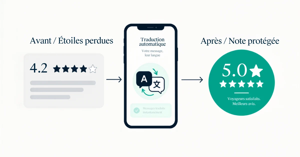 Un hôte Airbnb européen qui consulte les notes de ses voyageurs sur son téléphone