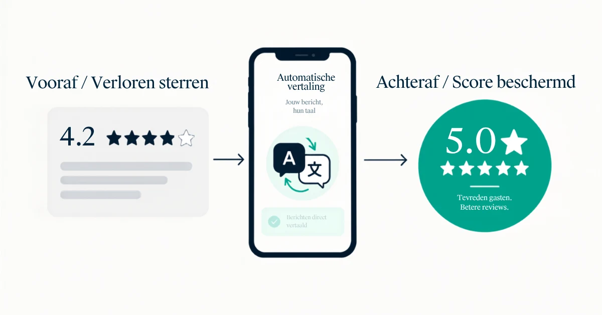 Een Europese Airbnb-verhuurder die de beoordelingen van gasten op zijn telefoon bekijkt
