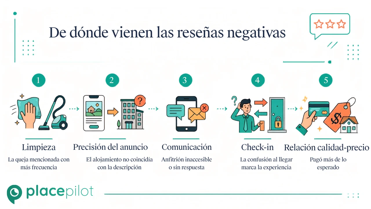 Gráfico que muestra de dónde vienen las valoraciones negativas de Airbnb