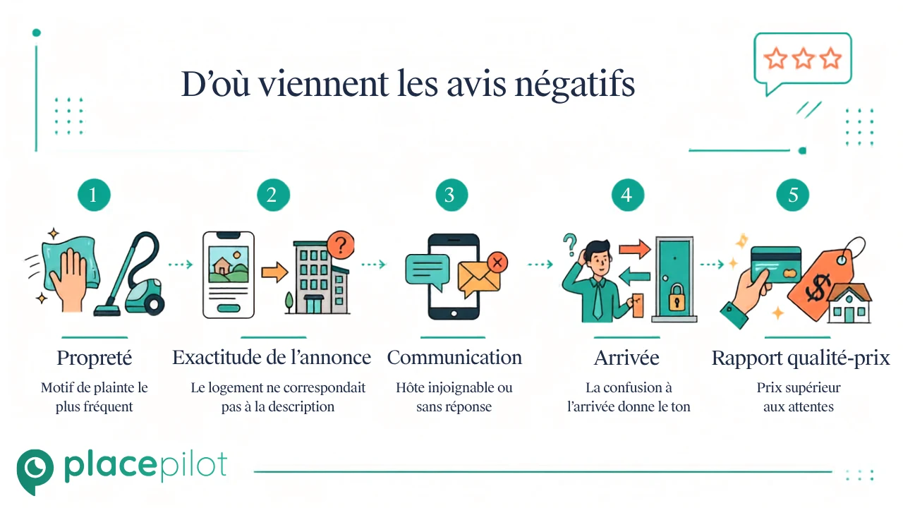 Graphique montrant d'où viennent les avis négatifs sur Airbnb