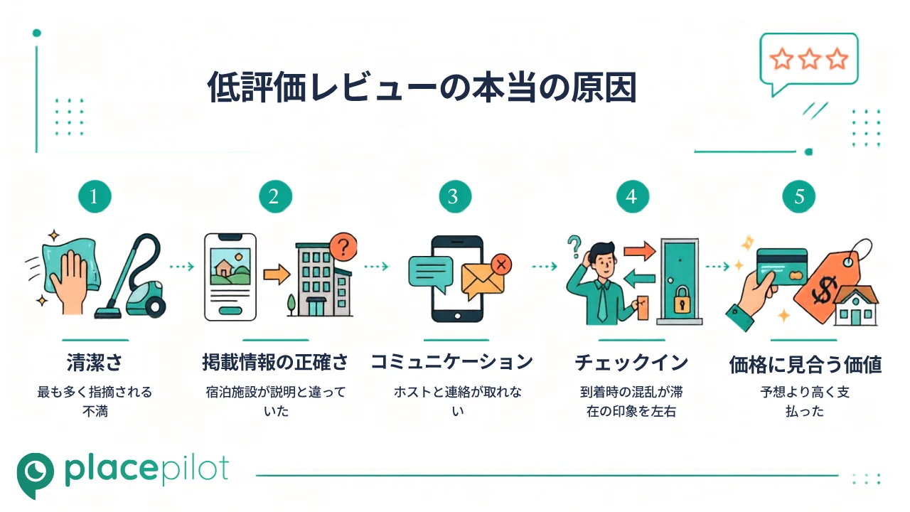 Airbnbの低評価がどこから来ているかを示したグラフ