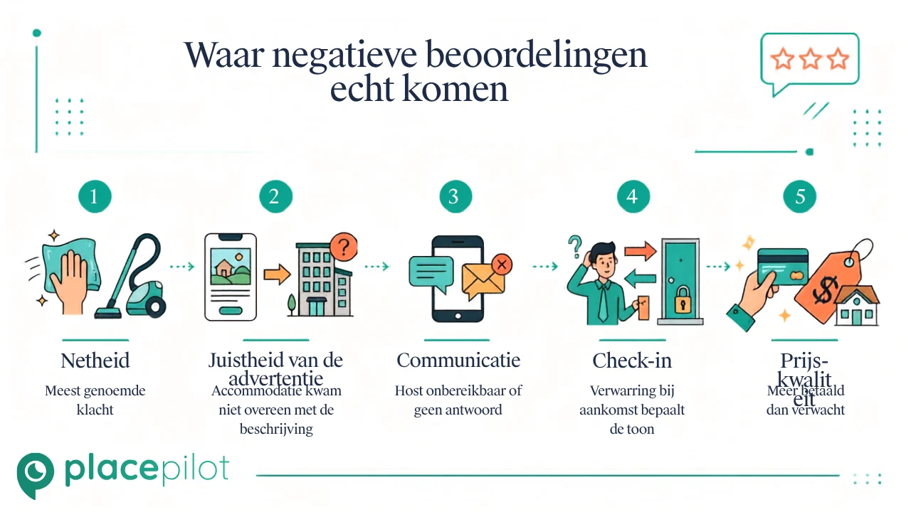 Grafiek die laat zien waar de negatieve Airbnb-recensies vandaan komen