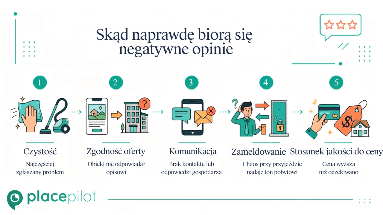 Wykres pokazujący, skąd pochodzą negatywne recenzje na Airbnb