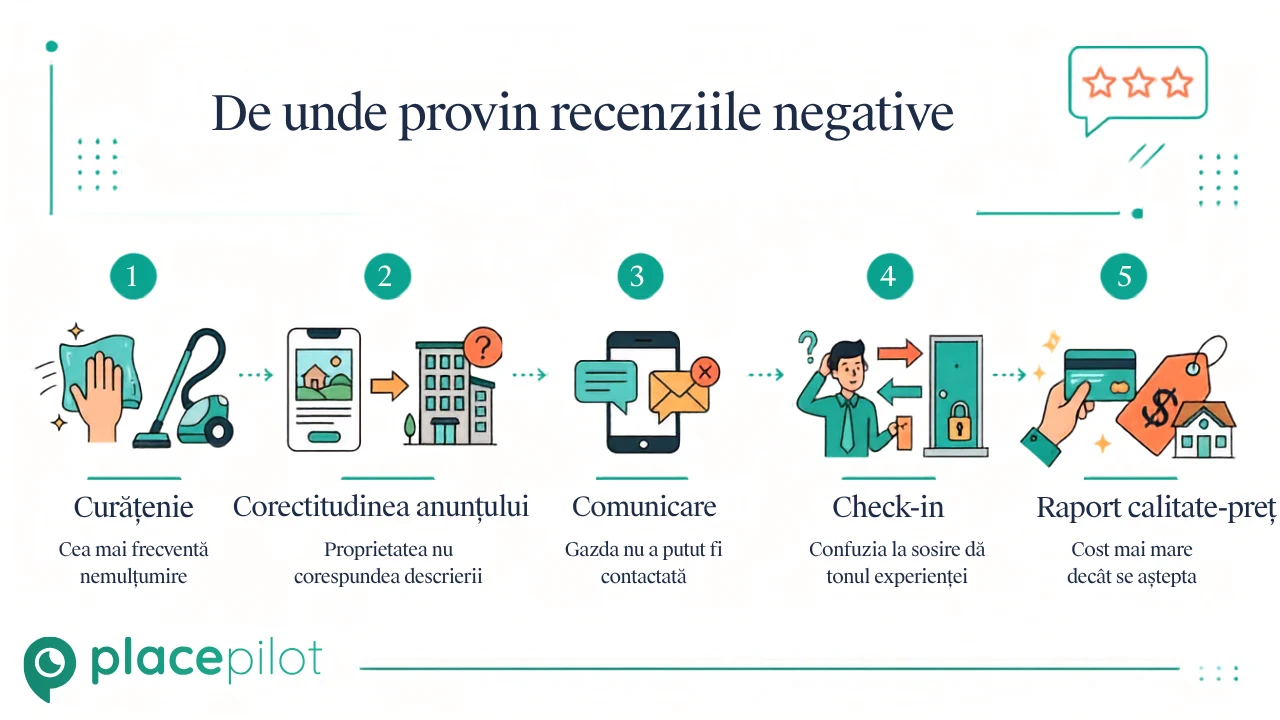 Grafic care arată de unde provin recenziile negative de pe Airbnb