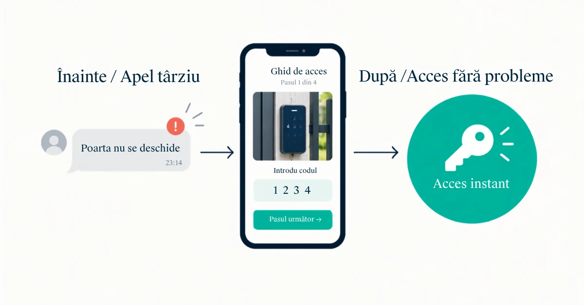Oaspete care utilizează serviciul de check-in autonom la o proprietate Airbnb din Europa
