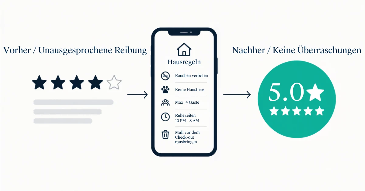 Ein Airbnb-Gastgeber, der auf seinem Handy eine Vier-Sterne-Bewertung eines Gastes liest