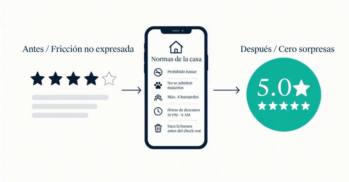 Un anfitrión de Airbnb está leyendo en el móvil una valoración de cuatro estrellas que le ha dejado un huésped