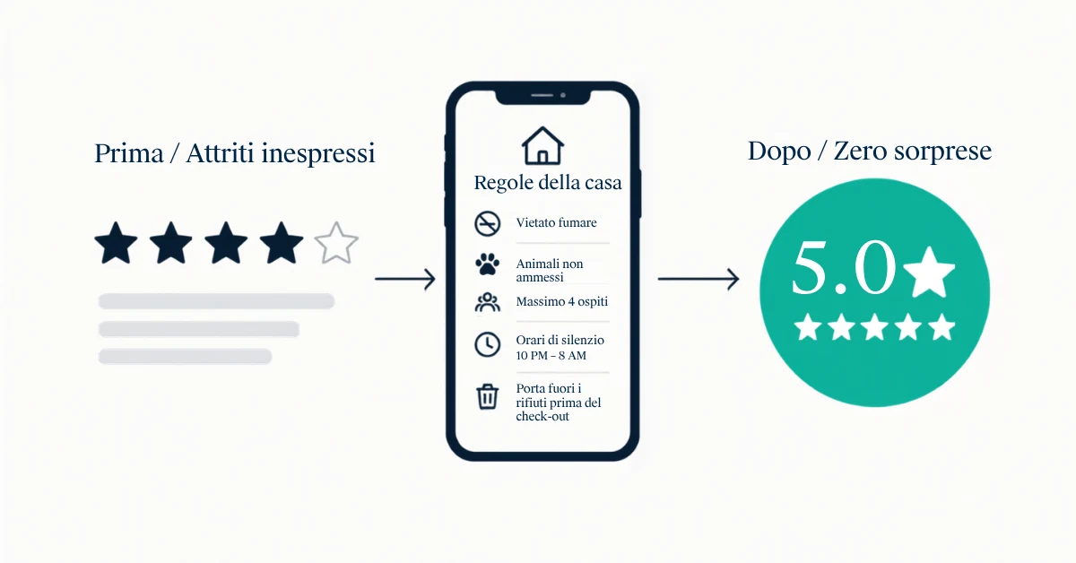 Un host di Airbnb che legge su un telefono una recensione a quattro stelle lasciata da un ospite