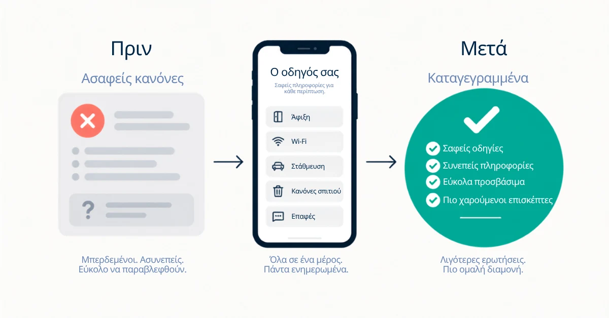 Ο οικοδεσπότης του Airbnb καταγράφει τους κανόνες του σπιτιού και την κατάσταση του ακινήτου για την υποβολή αξίωσης αποζημίωσης λόγω ζημιάς