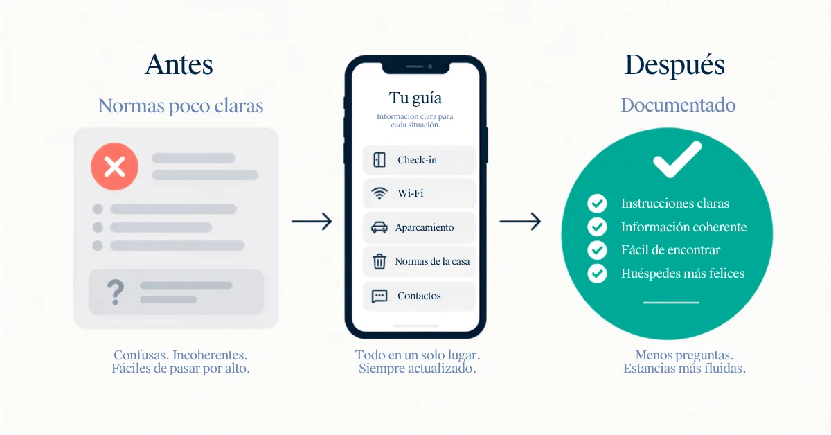 Un anfitrión de Airbnb que documenta las normas de la casa y el estado de la propiedad para una reclamación por daños