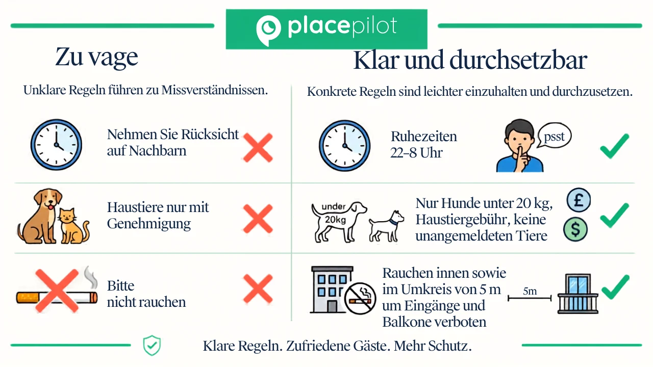Spezifische Airbnb-Hausregeln, die in einem digitalen Gästeguide aufgeführt sind