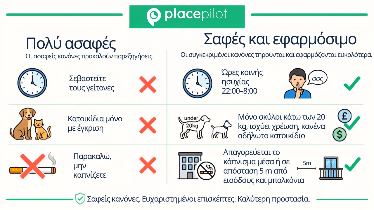 Συγκεκριμένοι κανόνες του σπιτιού της Airbnb που αναφέρονται σε έναν ψηφιακό οδηγό