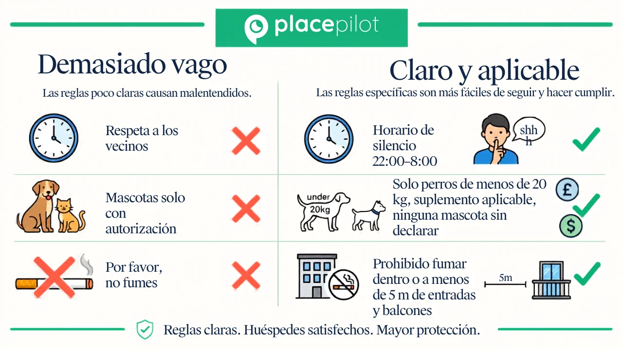 Las normas específicas de la casa de Airbnb que aparecen en una guía digital