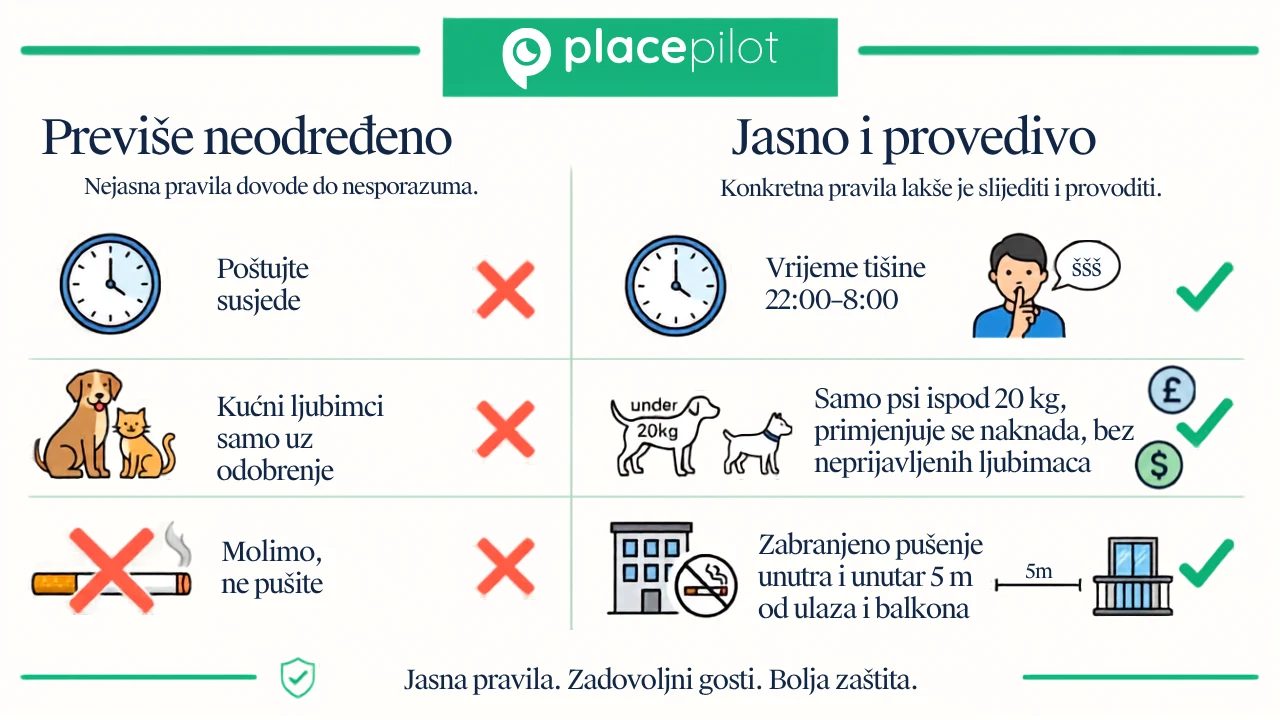 Specifična kućna pravila na Airbnbu navedena u digitalnom vodiču