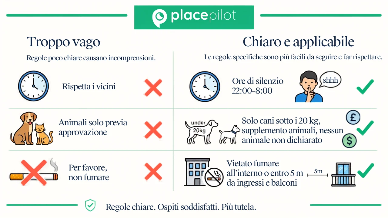 Le regole specifiche della casa su Airbnb riportate in una guida digitale