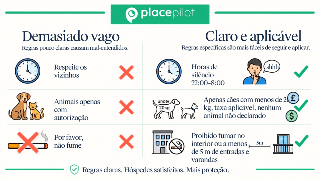Regras específicas da casa do Airbnb, listadas num guia digital