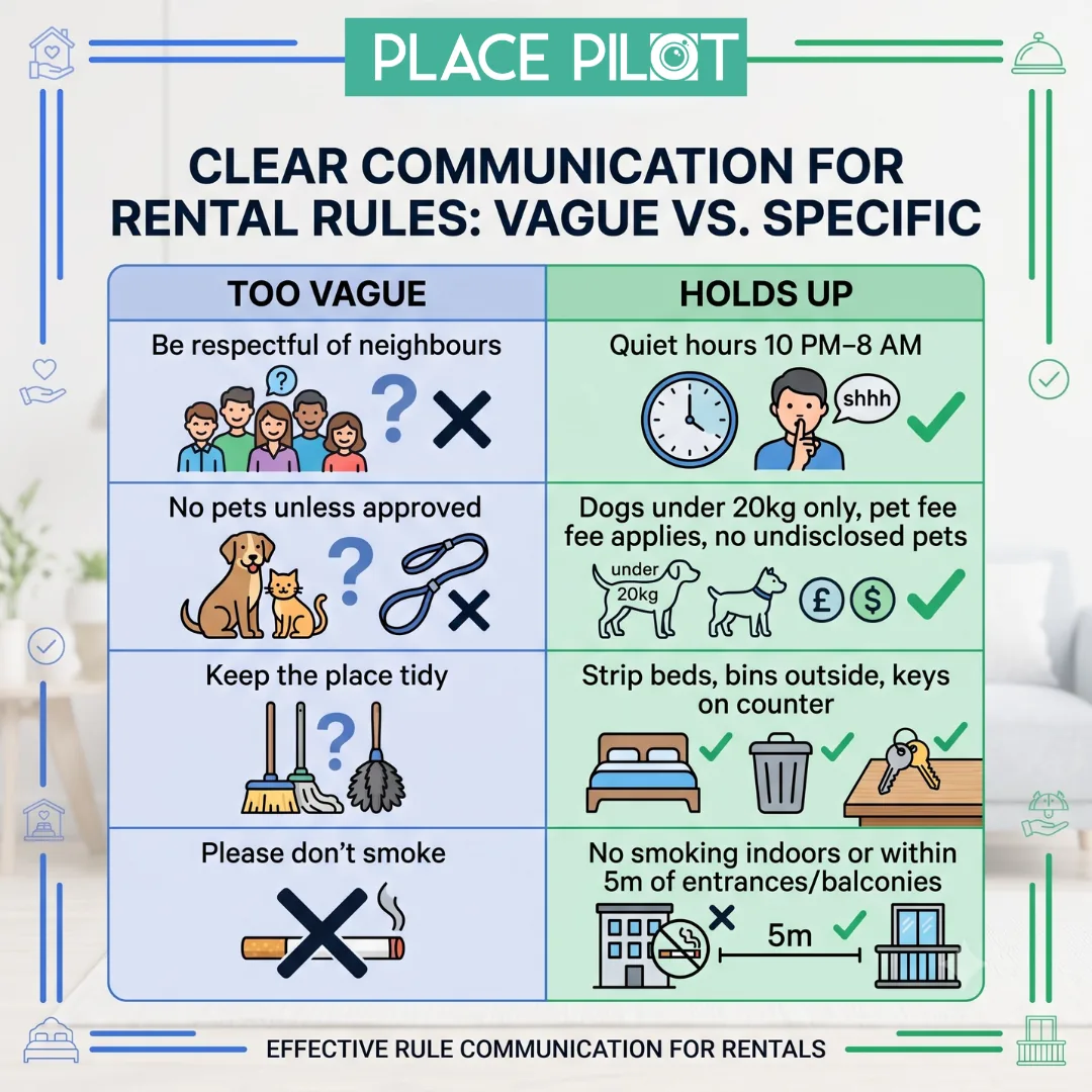 Specific Airbnb house rules listed in a digital guidebook