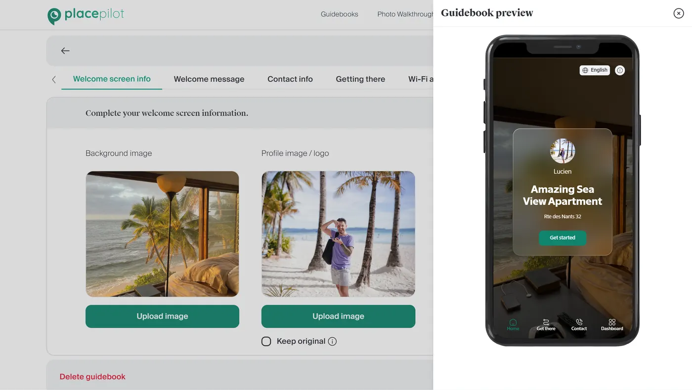 Live mobiel voorbeeld van de interface van de gastengids